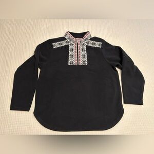 L.L. Bean Black Fleece 3/4 Zip with Ribbon Detailing